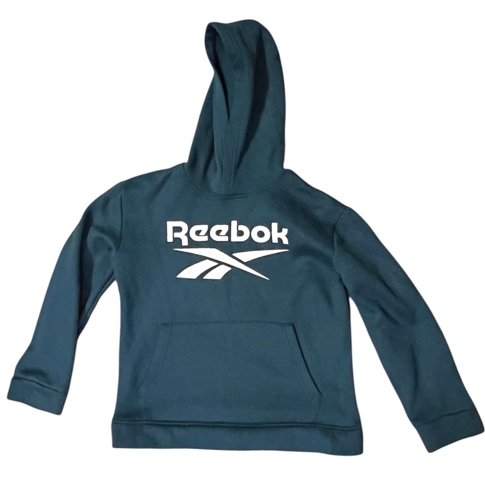 Reebok Kid's Pullover Hoodie Teal Green Logo Graphic Fleece - 11-12Y